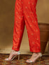 Janasya Women's Red Cotton Blend Floral Printed Anarkali Kurta Set